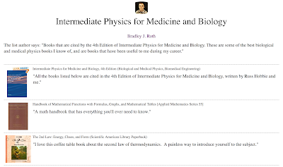 A screenshot of the Listmania! for Intermediate Physics for Medicine and Biology.