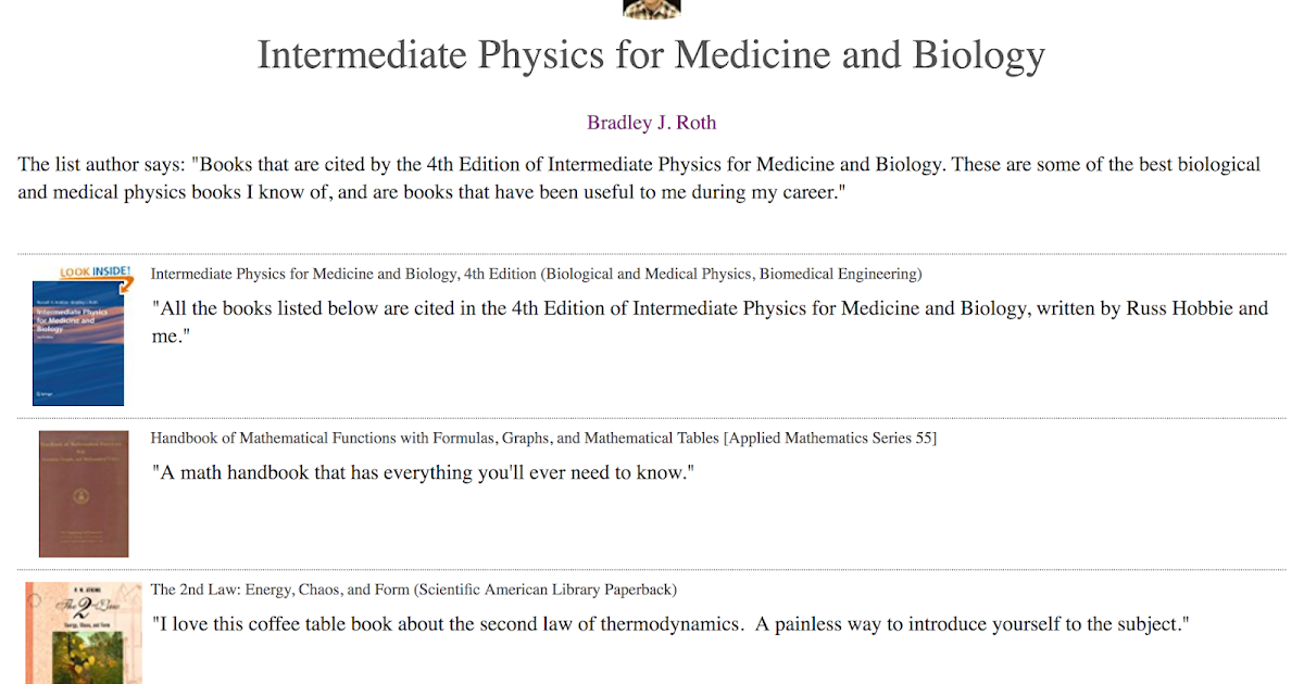 Intermediate Physics for Medicine and Biology: Listmania! IPMB