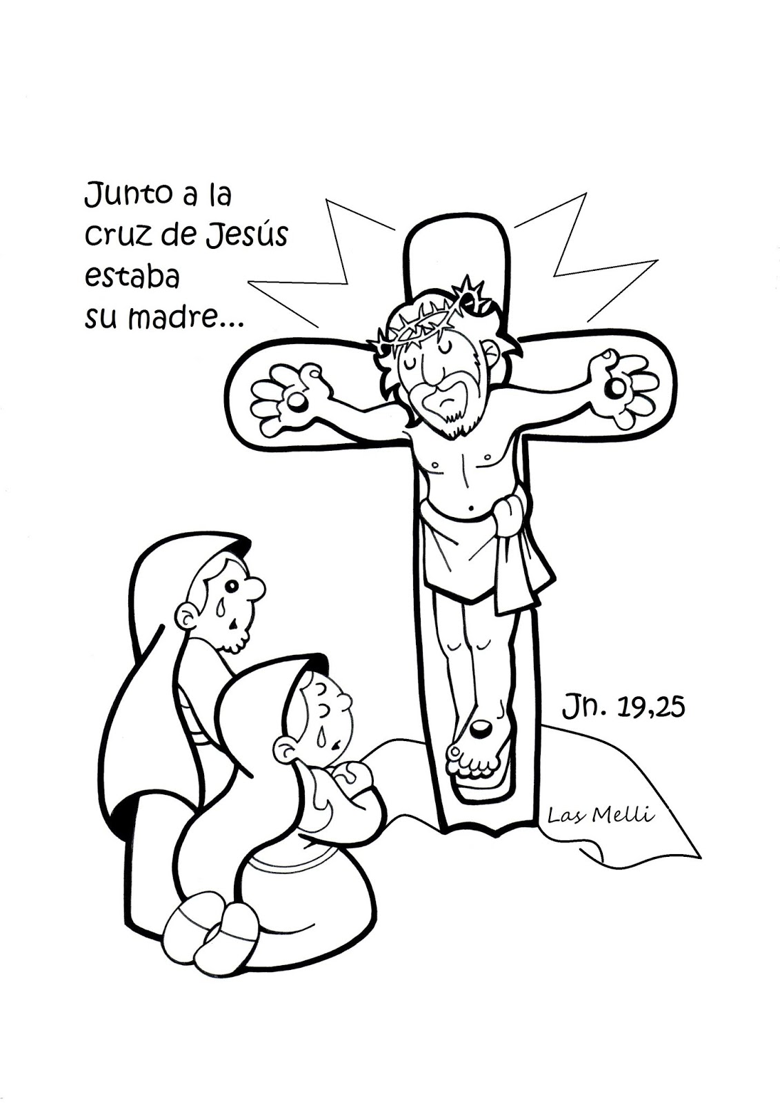 El Rincón de las Melli: DIBUJO: María y Juan junto a la cruz de Jesús (para  los más chiquitos)