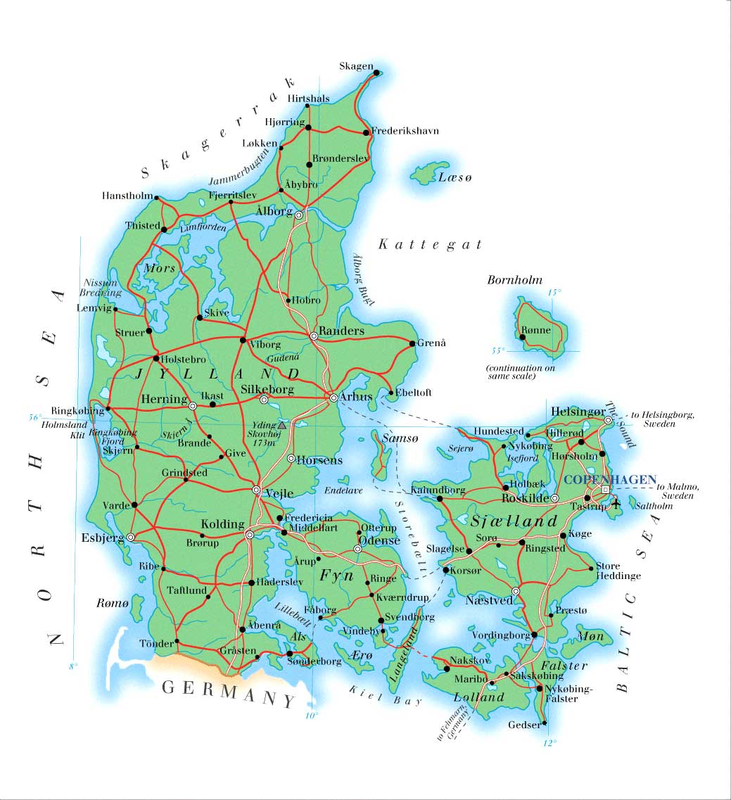 Danmark Geografiske Kort over Danmark