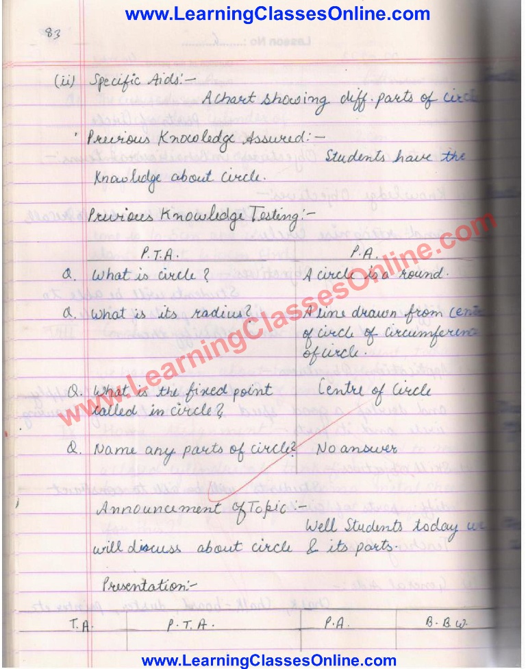 Lesson Plan for Mathematics Teachers on Parts of Circle