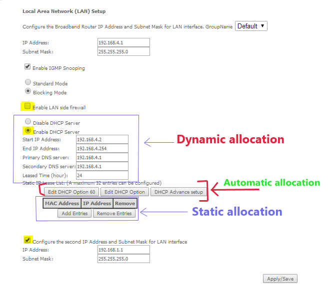 Home Gateway support Enable or Disable DHCP in AN102025