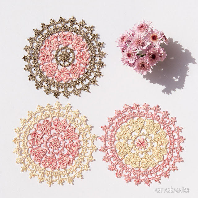 Crown of hearts crochet doily by Anabelia Craft Design