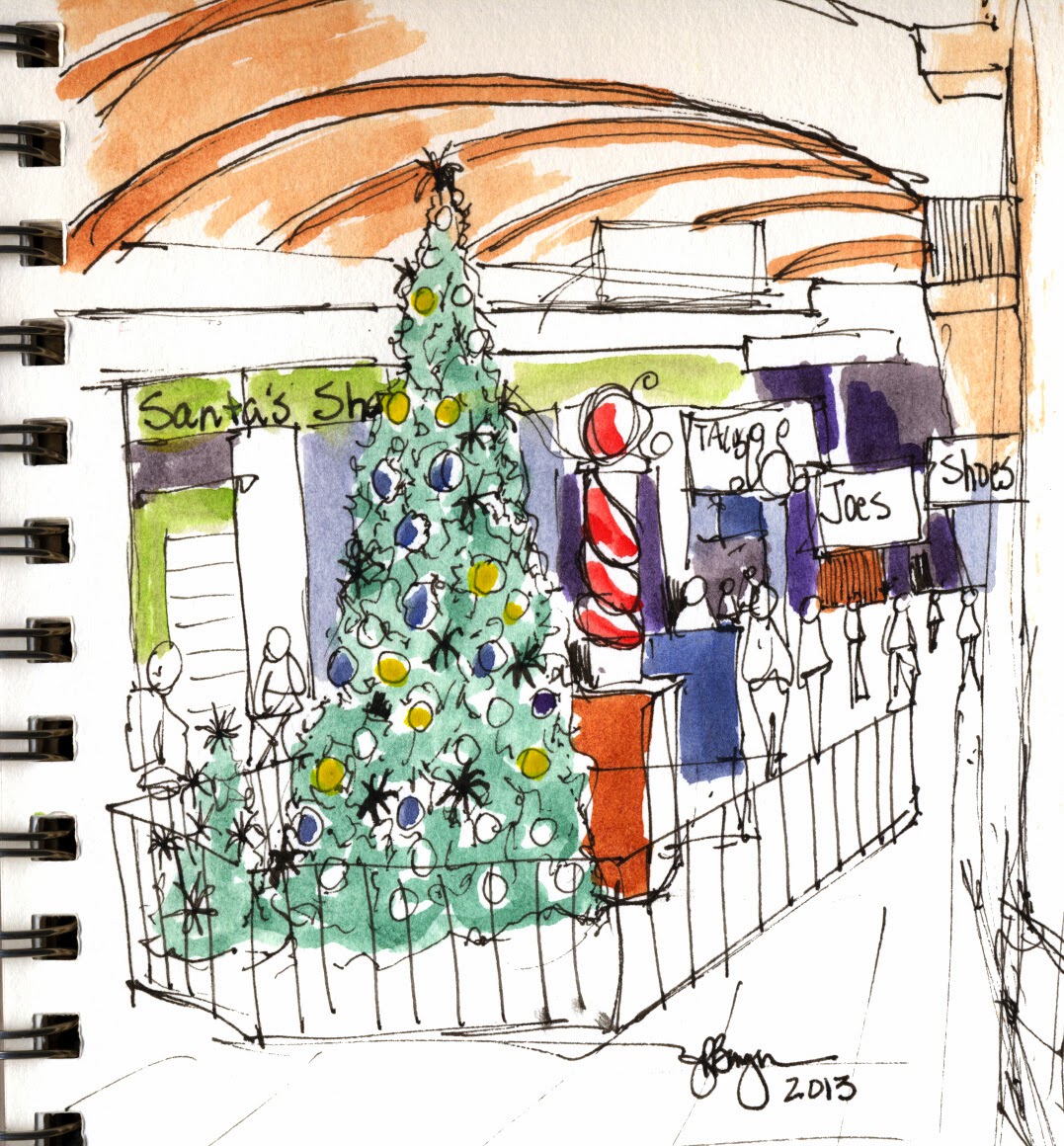 Sketch: mall during christmas Urban Sketchers: Tri-Cities, Washington: December 2013