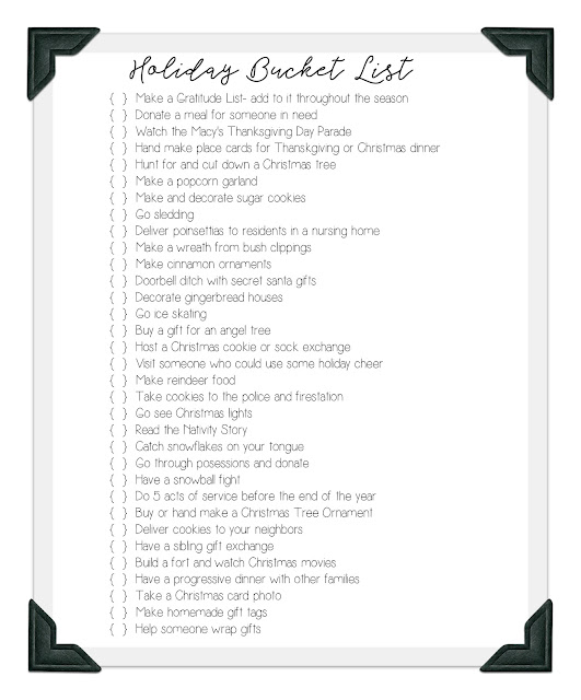 Holiday Bucket List Ideas Free Printable