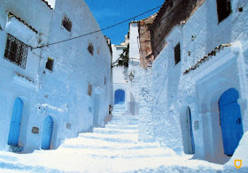 Blue Postcard from Chaouen. Morocco