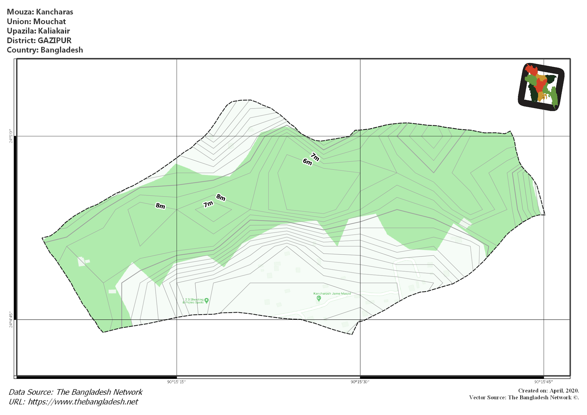 Map of Kancharas Mouza of Kaliakair Upazila, GAZIPUR, Bangladesh.