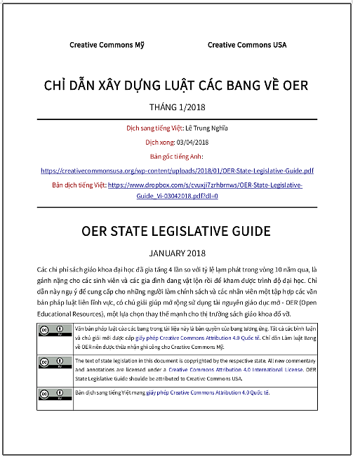 ‘Chỉ dẫn xây dựng luật các bang về OER’ - bản dịch sang tiếng Việt