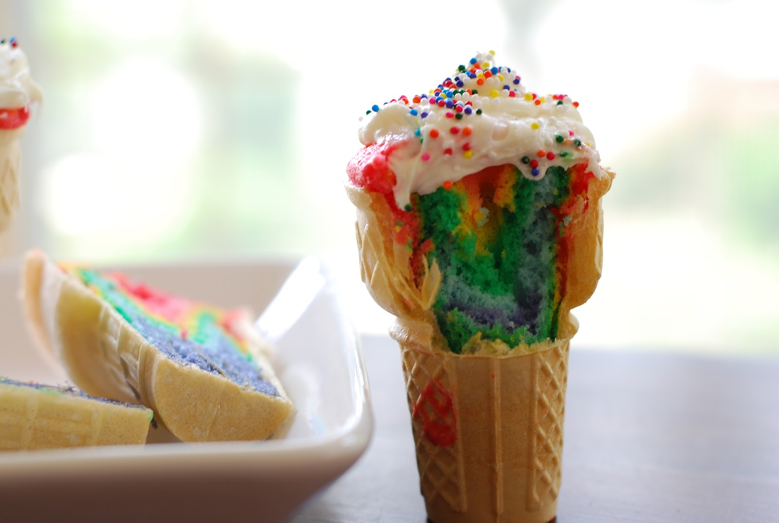 Cakepops and Squats Ice cream cone rainbow cupcakes