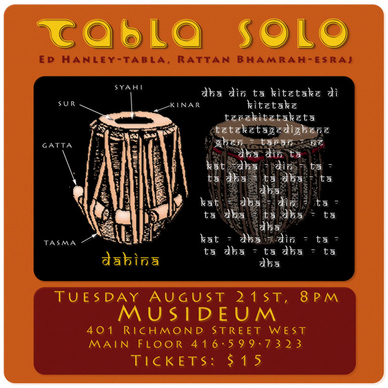 52 Kaidas: Tabla Solo concert, Aug 21st, Toronto & update