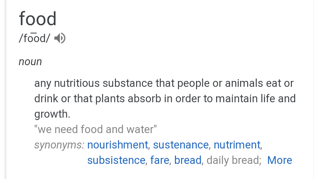 How does the dictionary define food?