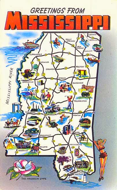 *Postcard Gems: Map: Greetings from Mississippi