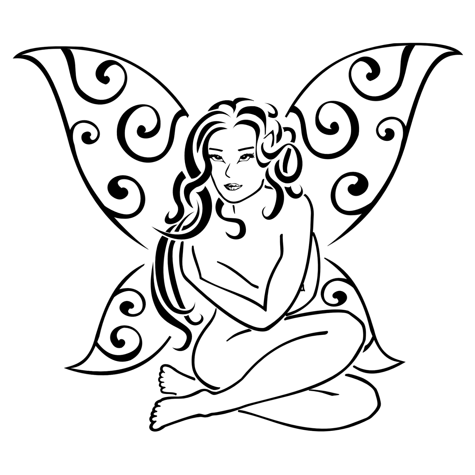 Nude fairy tattoo stencil 19.