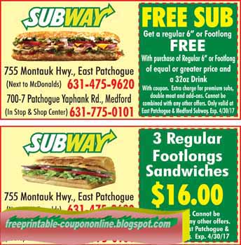Subway coupons 2018 printable july