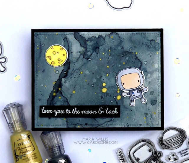 #cardbomb, #simonsaysstamps, #reverseconfetti, #tonicstudiosusa, #nuvoshimmerpowder, #moonmen, #watercolor, #art, #outerspace, #copics, #color, #paper, #stamping, #ink, #card, #cardmaking, #videotutorial, #video,