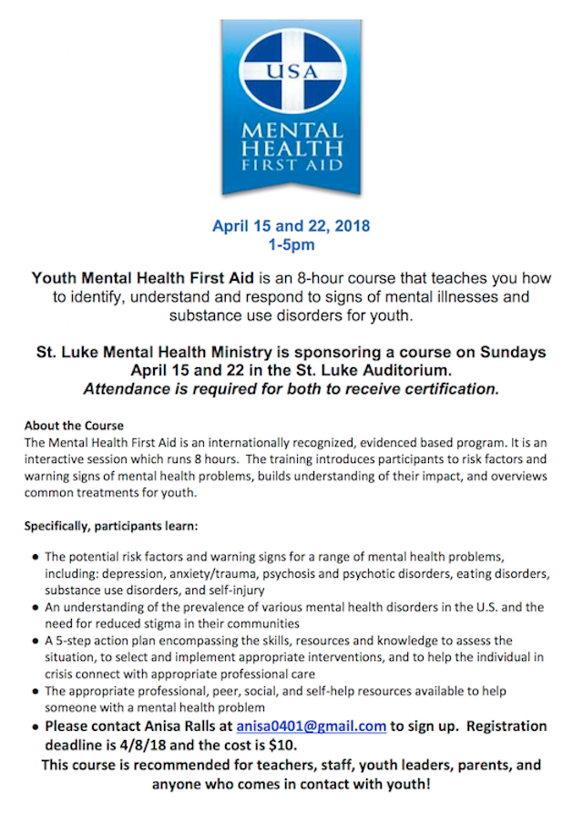 Shoreline Area News Youth Mental Health First Aid Training At St Luke