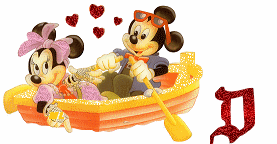 Alfabeto brillante de Mickey y Minnie paseando en lancha D. 