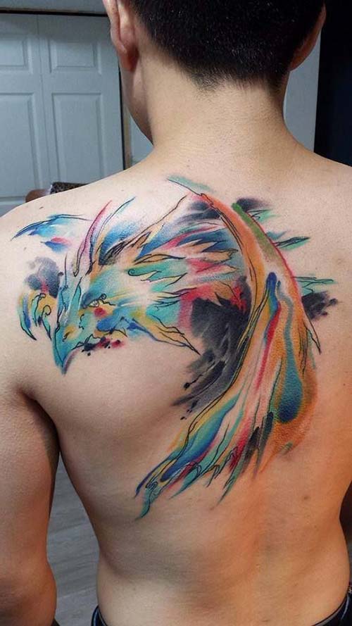 man back watercolor dragon tattoos renkli ejderha dövmeleri man back watercolor dragon tattoos renkli ejderha dövmeleri