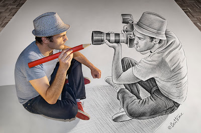 Ben Heine Self Portrait - Pencil Vs Camera 73 - Drawing Photography - 3D Art - 2013