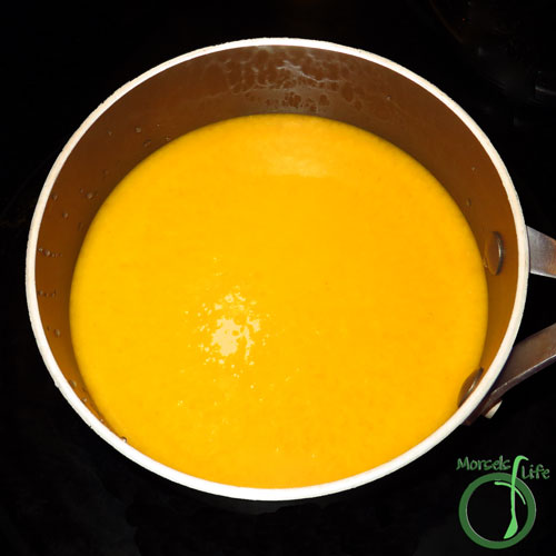 Morsels of Life - Mango Buttercream Frosting Step 3 - Optional - reduce mango puree.