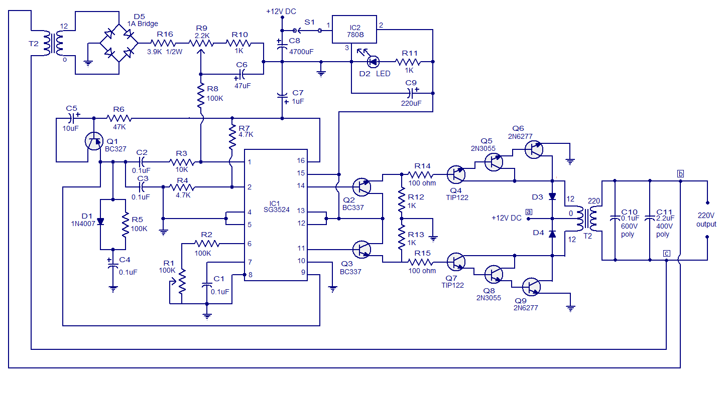 SG3524 PWM Inverter Circuit 250W |Simple Electronic Circuit Diagram