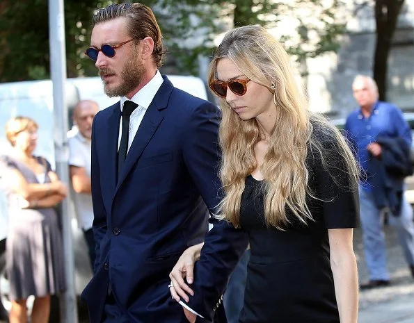 Beatrice Borromeo with her husband Pierre Casiraghi attend the funeral of her grandmother Marta Marzotto 