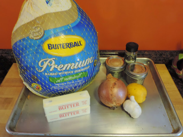 Ingredients needed for a perfectly roasted turkey.