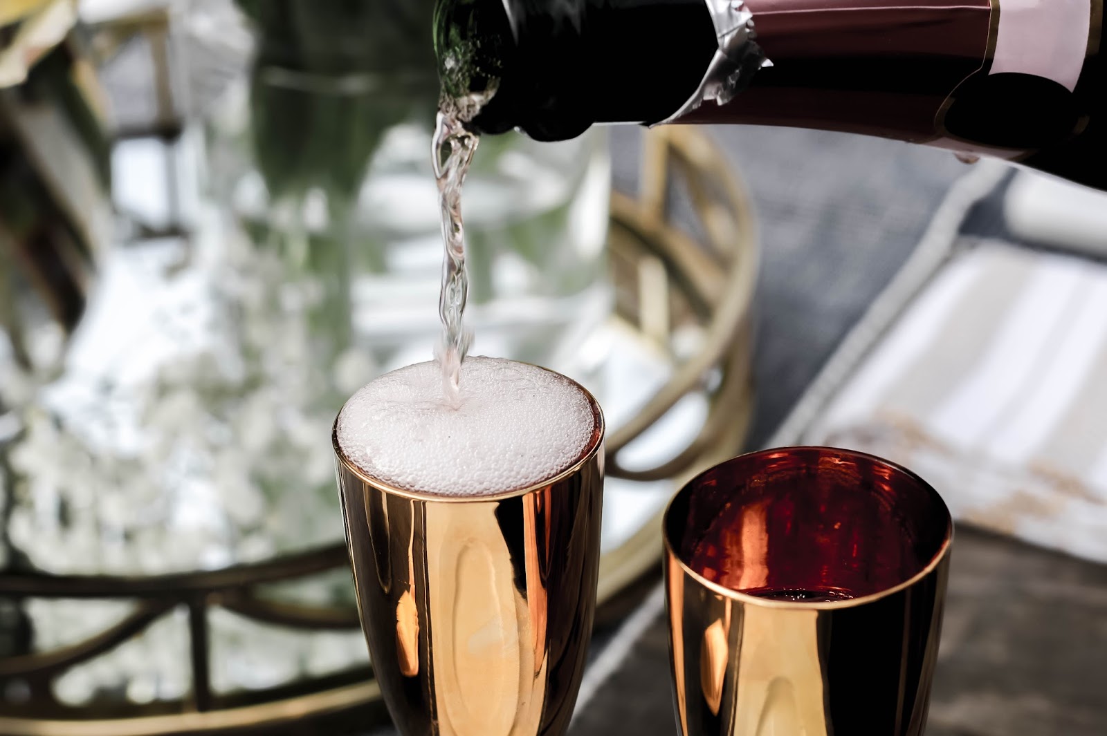 Pouring Champagne Pouring Champagne Into Gold Flute