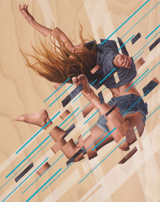 As incríveis pinturas e murais foto-realistas com mulheres e glitches de James Bullough James Bullough arte pinturas murais mulheres glitches foto realistas beleza