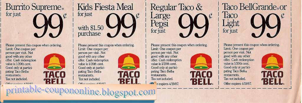Taco bell free coupons printable