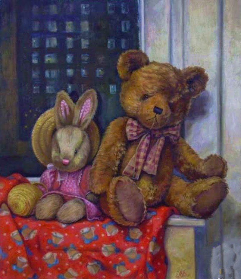 Painting toys. художник janet kruskamp. натюрморт с игрушками живопись. натюрморт с мягкой игрушкой. Painting toys.