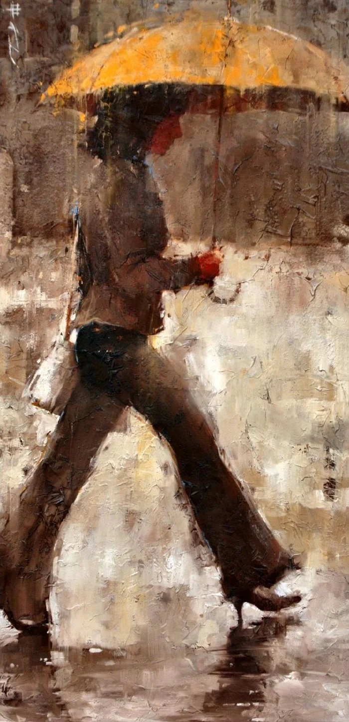 Andre Kohn 1972 | Russian-born Figurative Impressionist painter | White umbrellas