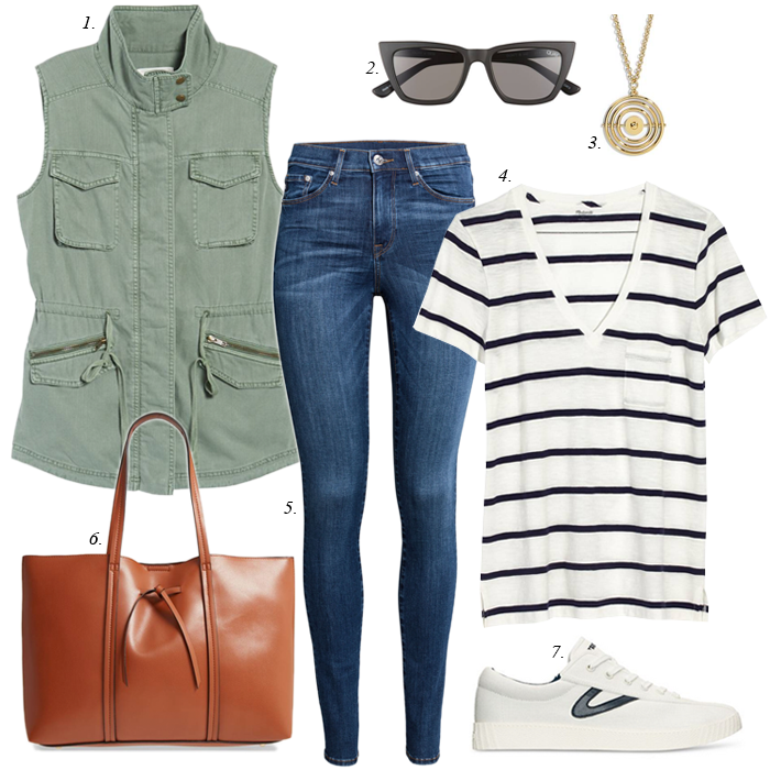 Daily Style Finds Striped Tee + Utility Vest Outfit + Sale Picks