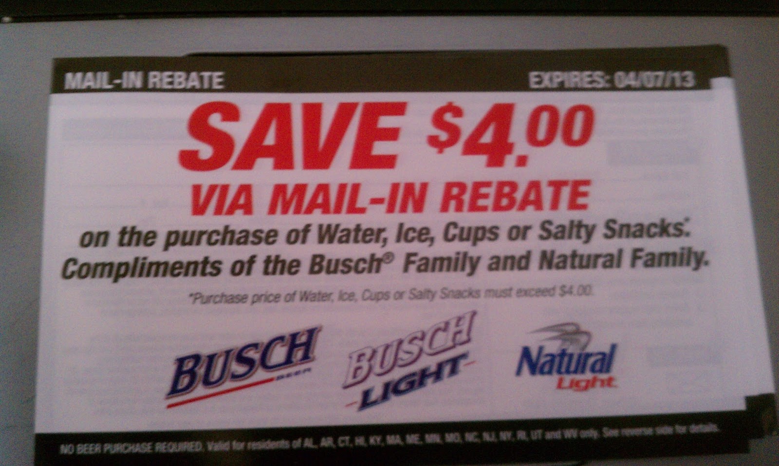 Coupon STL Busch Rebate 4 On Water Ice Cups Or Salty Snacks