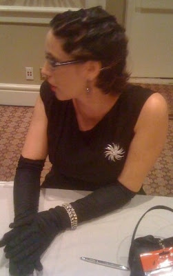Gail Carriger in Dallas in a Black Flippy Dress