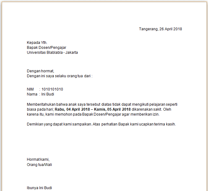 Contoh Surat Izin Tidak Masuk Kuliah Untuk Dosen Contoh Contoh Surat Izin Tidak Masuk Kuliah Untuk Dosen Contoh