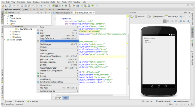 android studio spinner sample android studio spinner sample