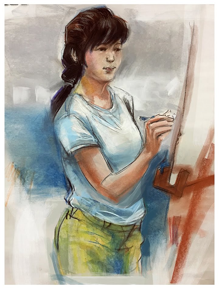 sketching students at work