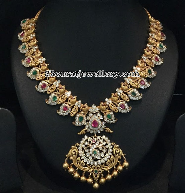 CZ Peacock Mango Necklace - Jewellery Designs