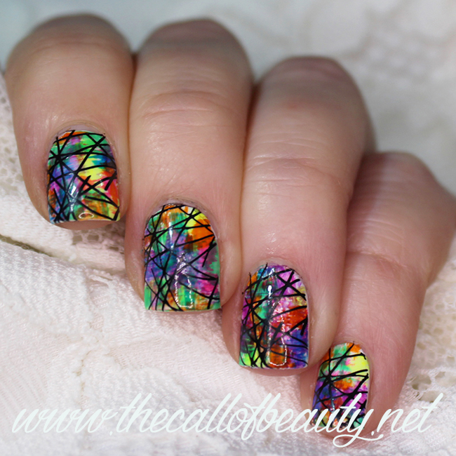 Rainbow with dry brush technique nail art
