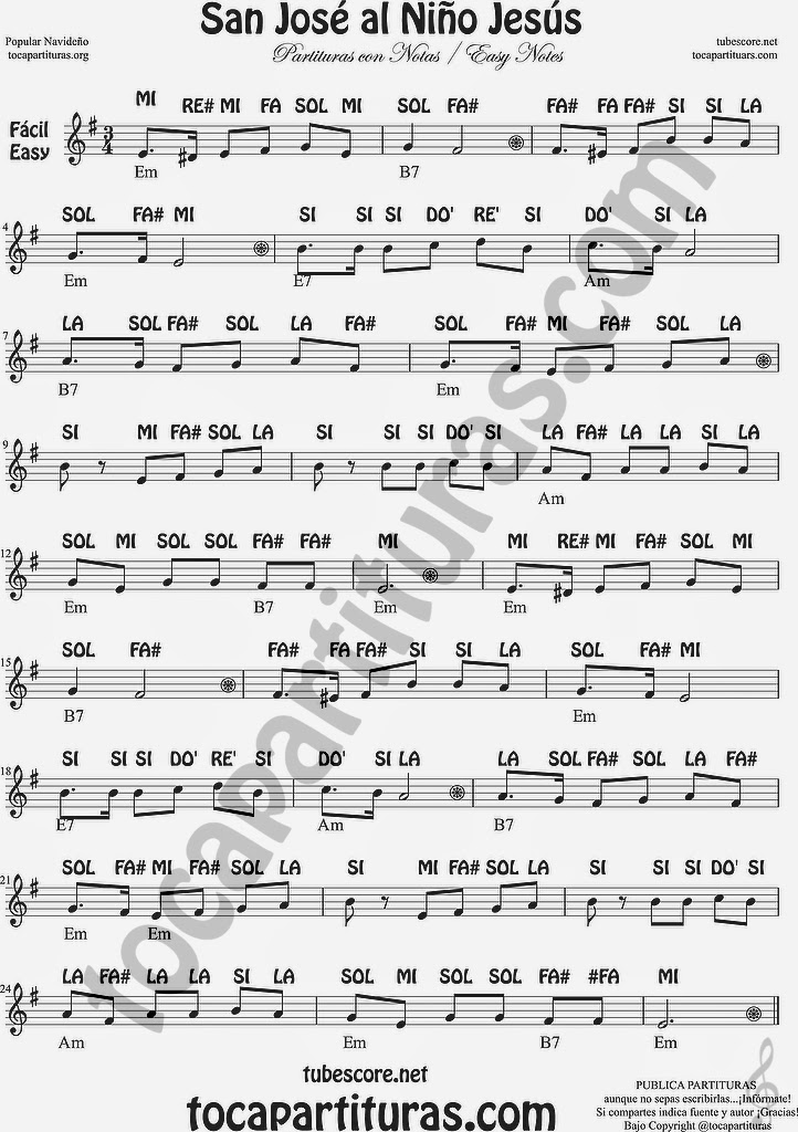 SanJosé al Niño Jesús Partituras con Notas (en letras) Villancico Partituras Sheet Music Carol Song