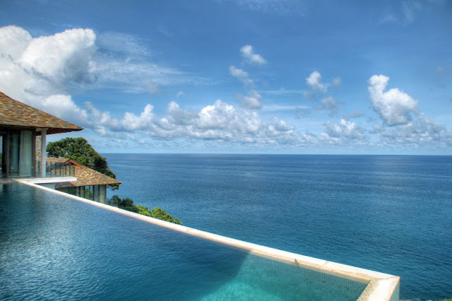 Blue ocean as seen from the pool