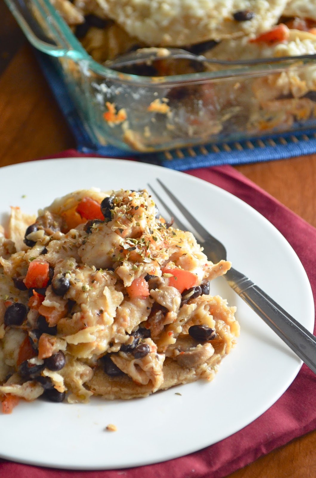 Dishing With Divya: Chicken Mushroom and Black Bean Tortilla Casserole