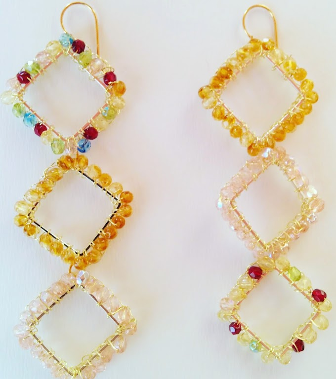 Square earrings multicolor crystals