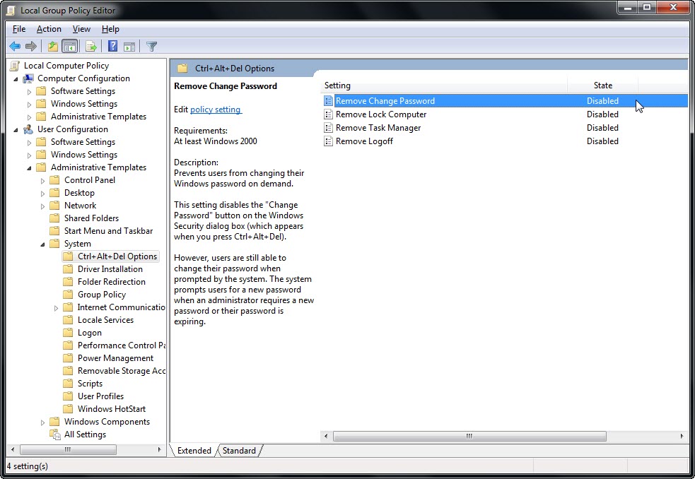 "Change Password" option is missing from "Ctrl+Alt+Del" screen