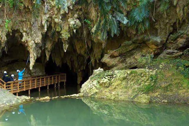 reflection view of cave entrance