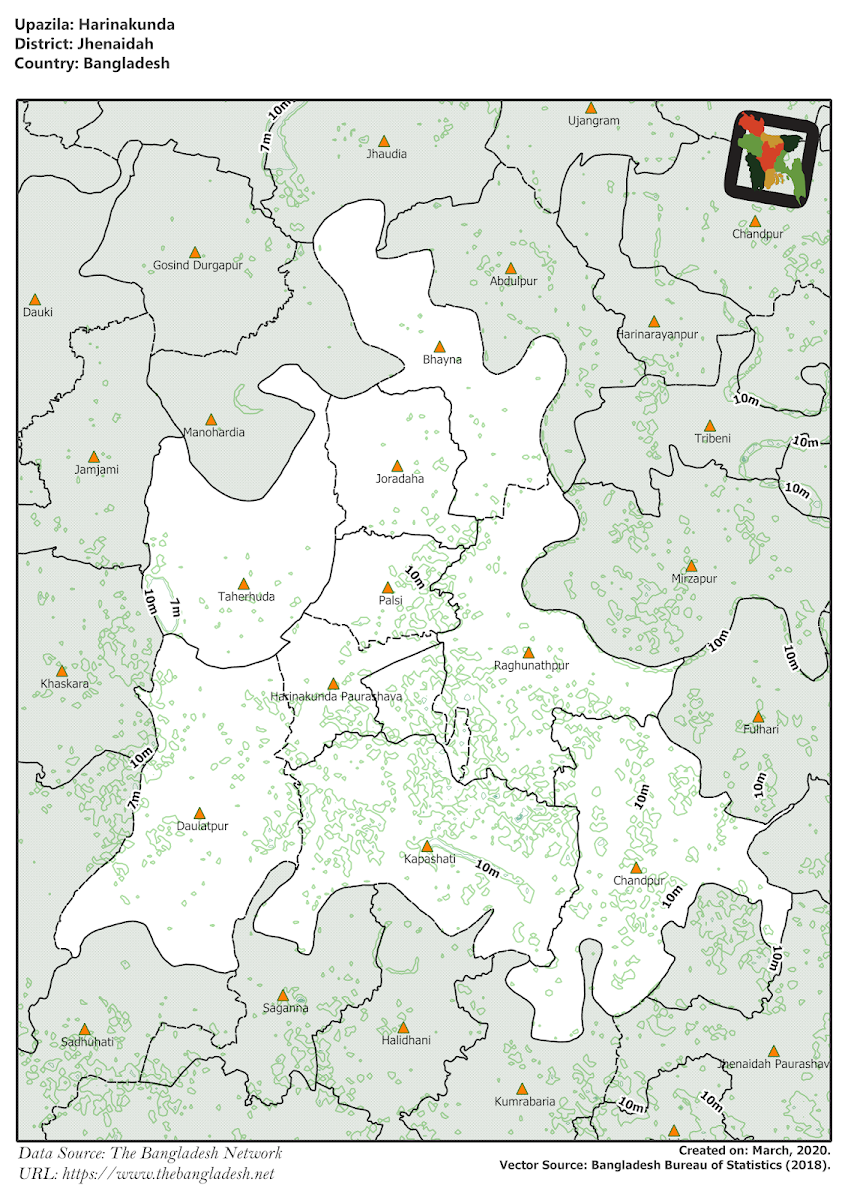 Harinakunda Upazila Elevation Map Jhenaida District Bangladesh
