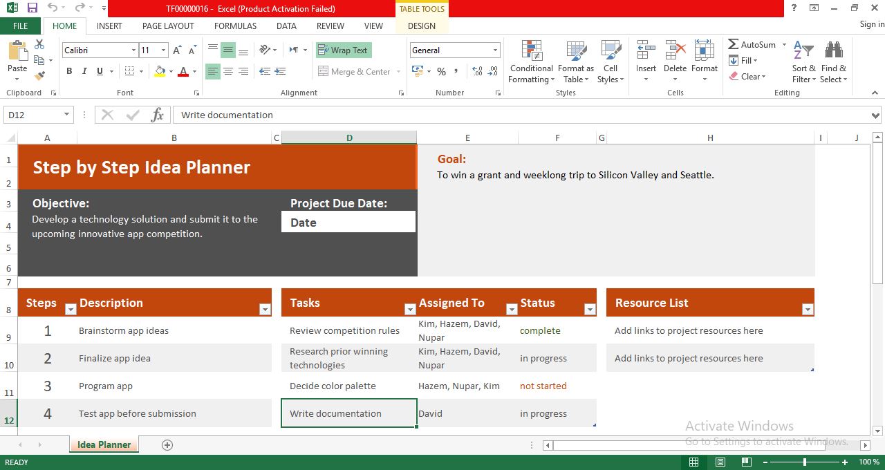 Idea planner Template
