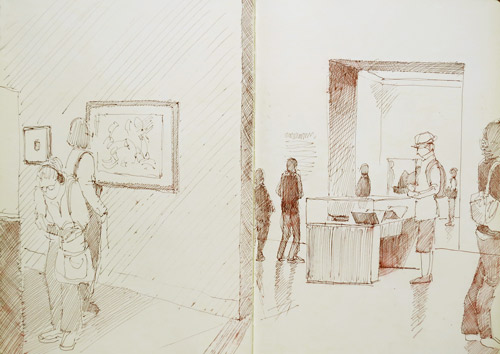 Visitors to the picasso and modern british art exhibition at tate britain 1 pen and sepia ink and coloured pencils in moleskine sketchbook 11 x 16 Visitors to the picasso and modern british art exhibition at tate britain 1 pen and sepia ink and coloured pencils in moleskine sketchbook 11 x 16
