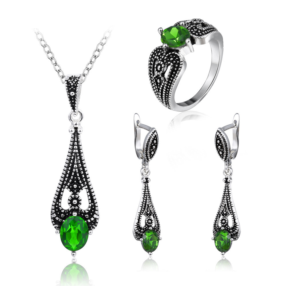 Vintage Wedding Bridal Jewelry Sets For Women Silver Plated Crystal
